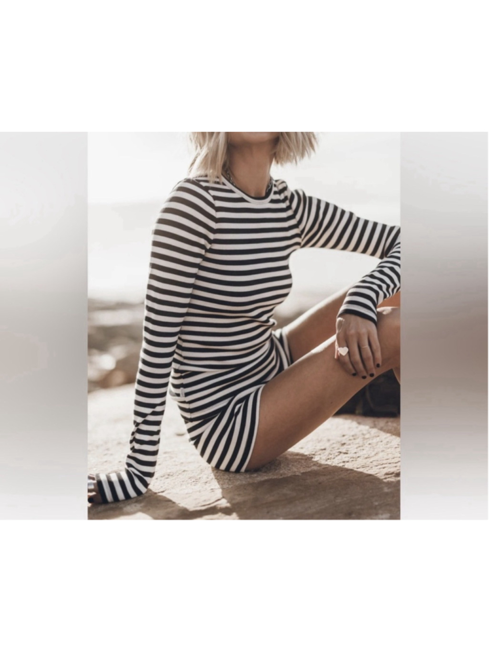 Mikuta The Striped Ribbed Long Sleeve Top Cotton Black White Small EXCELLENT âš